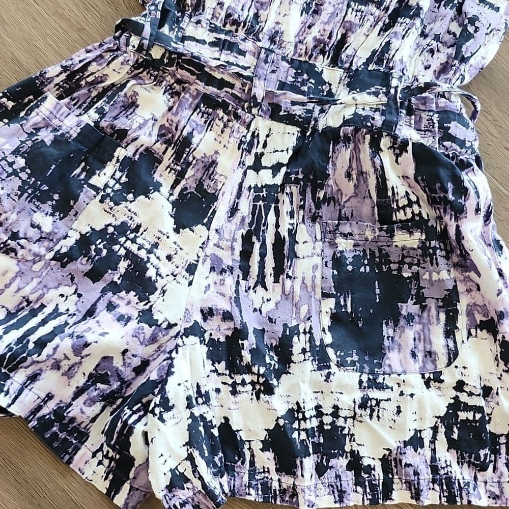 Fire Los Angeles Purple White Cotton Belted Shorts Romper - Thumbnail 7