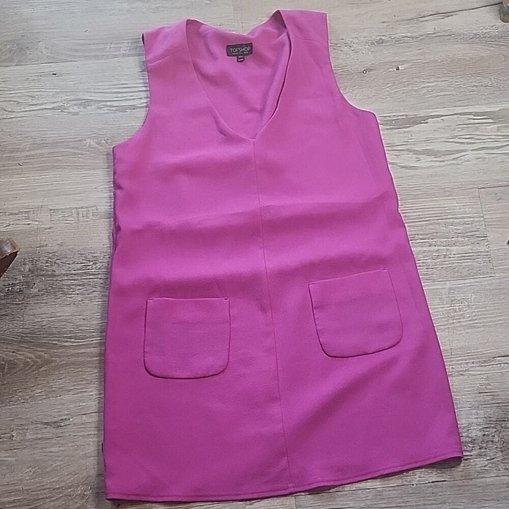 Topshop Bright Pink Shift Dress Woth Pockets - Thumbnail 3
