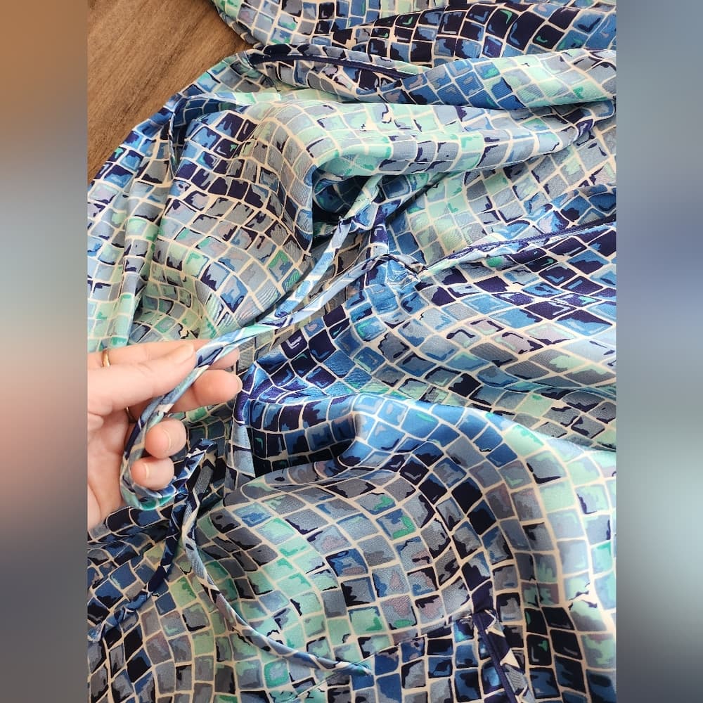 Vintage Victoria's Secret 1990s Blue Mosaic Patterned Long Polyester Type Robe - Thumbnail 6