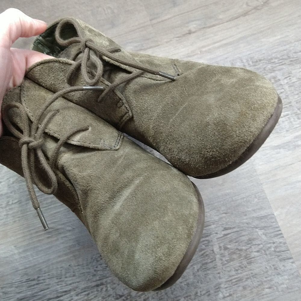 Green Suede Nine West Wedge Joeyo Booties - Thumbnail 4