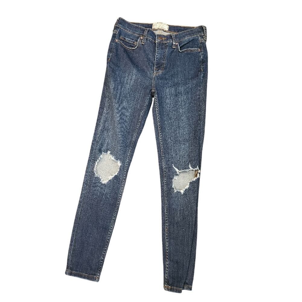 Free People Dark Wash Ripped Skinny Cropped Jeans - Thumbnail 11