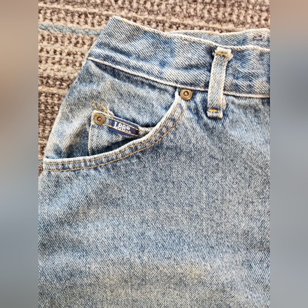 Vintage Lee Women's High Rise Light Blue Acid Wash Mom Jeans - Thumbnail 4
