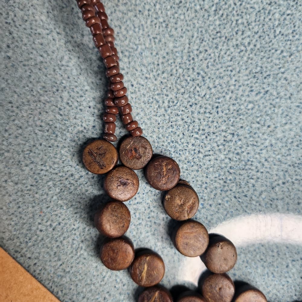 Brown Wood And Silver Tone Beaded Necklace and Earring Set - Thumbnail 6