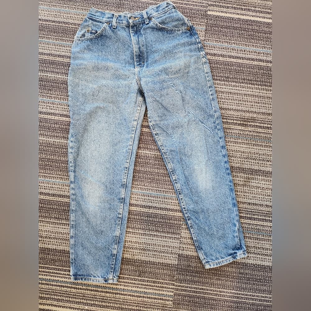 Vintage Lee Women's High Rise Light Blue Acid Wash Mom Jeans - Thumbnail 14