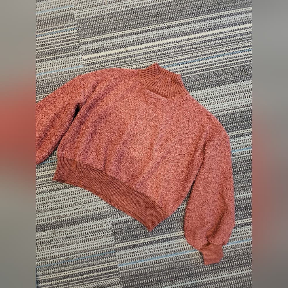 debut Rust Orange Cropped Balloon Sleeve Soft Sweater