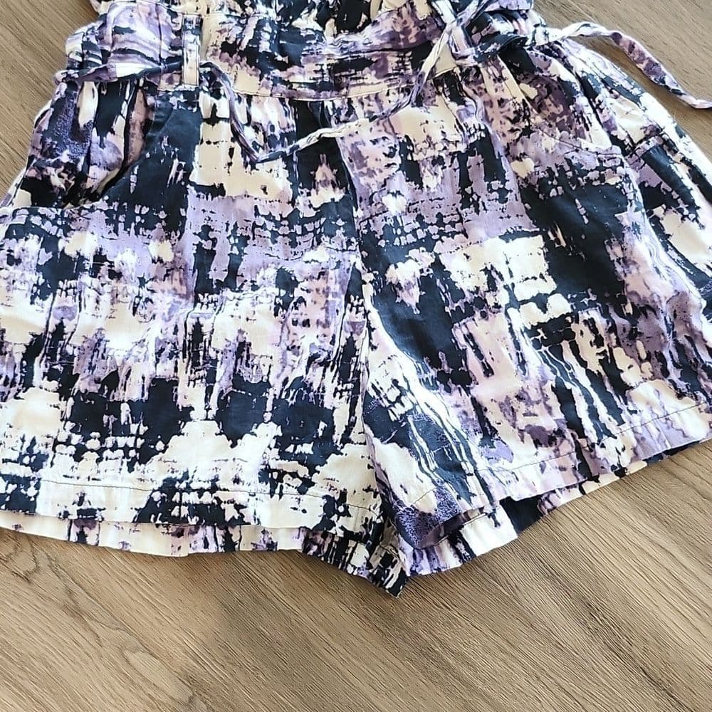 Fire Los Angeles Purple White Cotton Belted Shorts Romper - Thumbnail 6