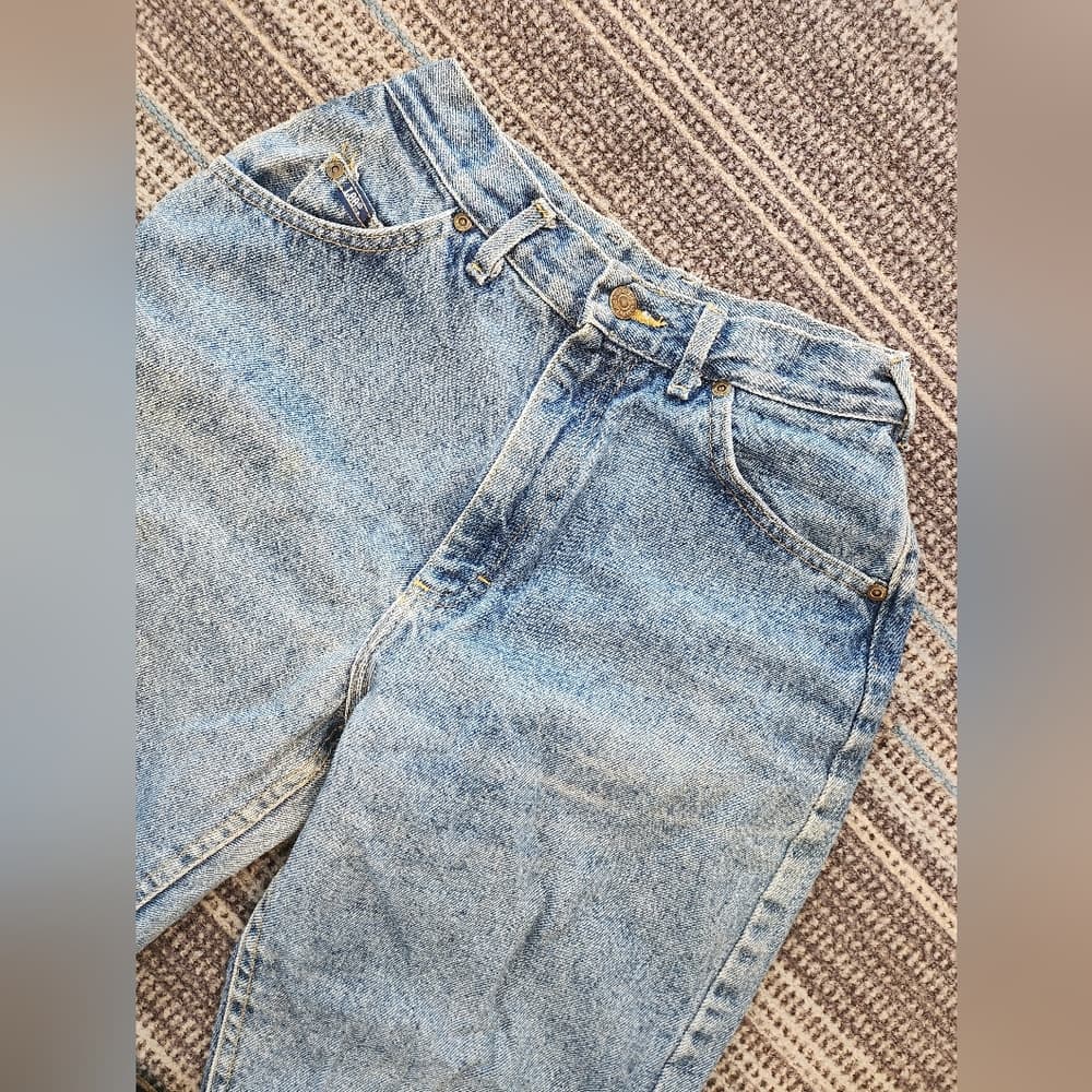 Vintage Lee Women's High Rise Light Blue Acid Wash Mom Jeans - Thumbnail 3