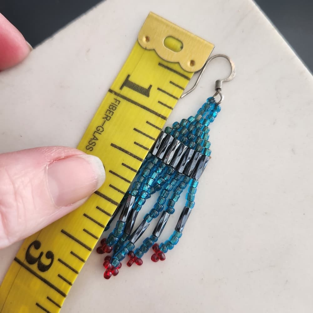Beaded Fringe Earrings in Blue and Red And Oil Slick Black - Thumbnail 5