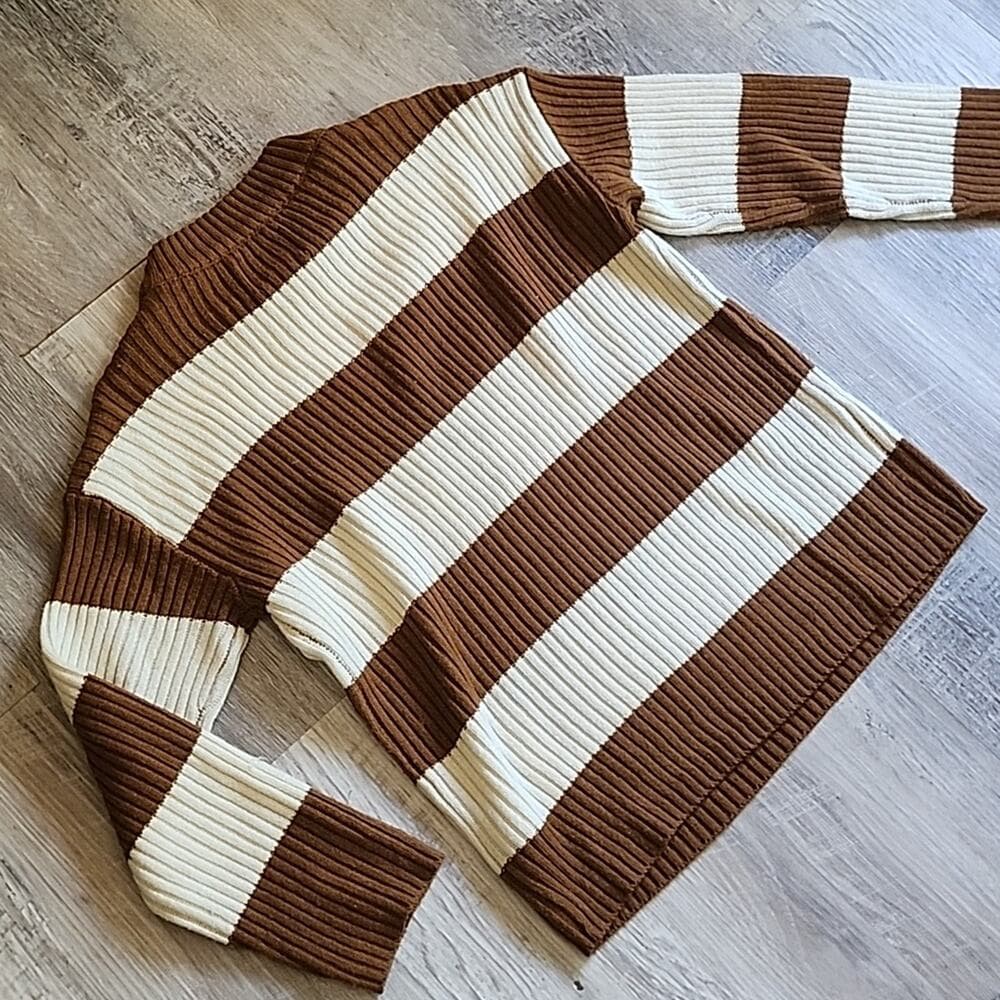 Love For Humanity Brown and Ivory Striped Sweater - Thumbnail 5