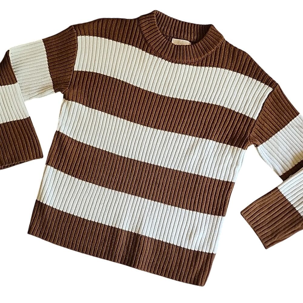 Love For Humanity Brown and Ivory Striped Sweater - Thumbnail 6