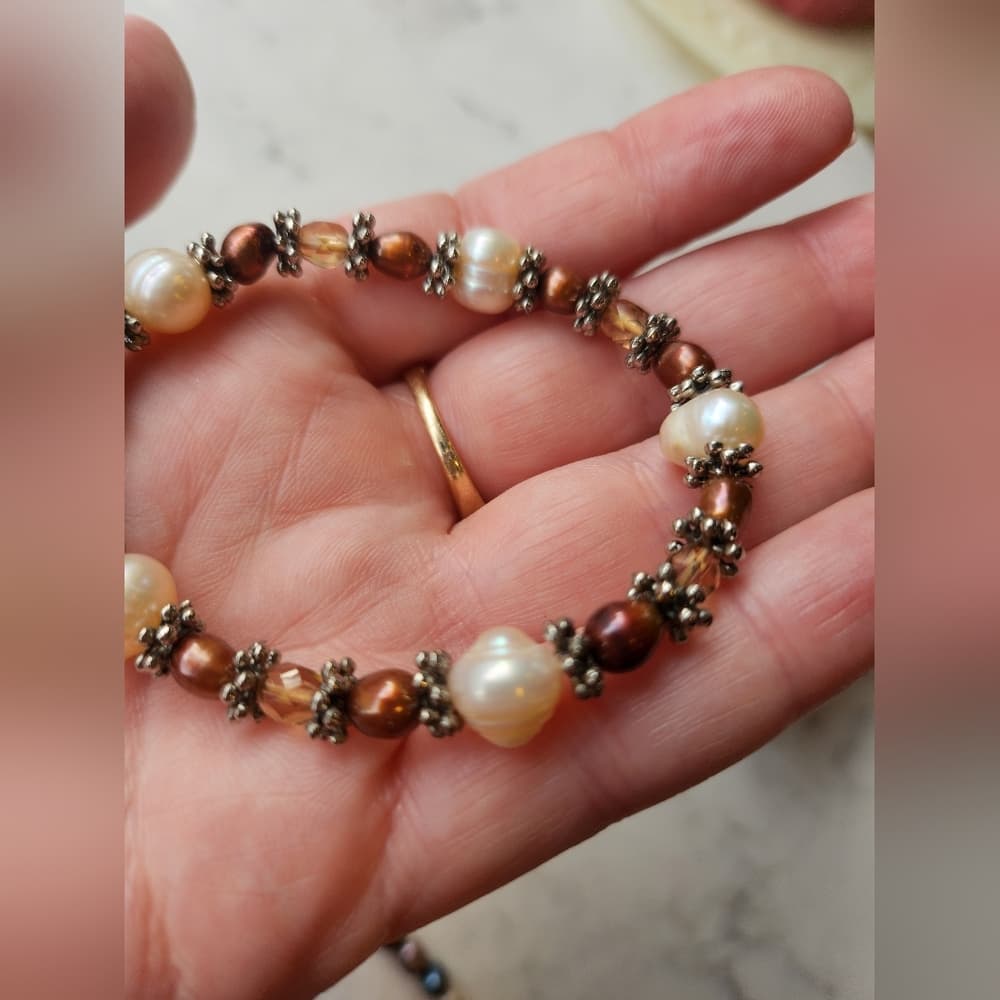 High Luster Vintage Peacock Pearl Necklace with stretchy bracelets - Thumbnail 6