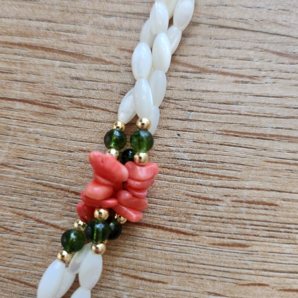 Elegant Mother Of Pearl and Coral Beaded Multi Strand Necklace - Thumbnail 4