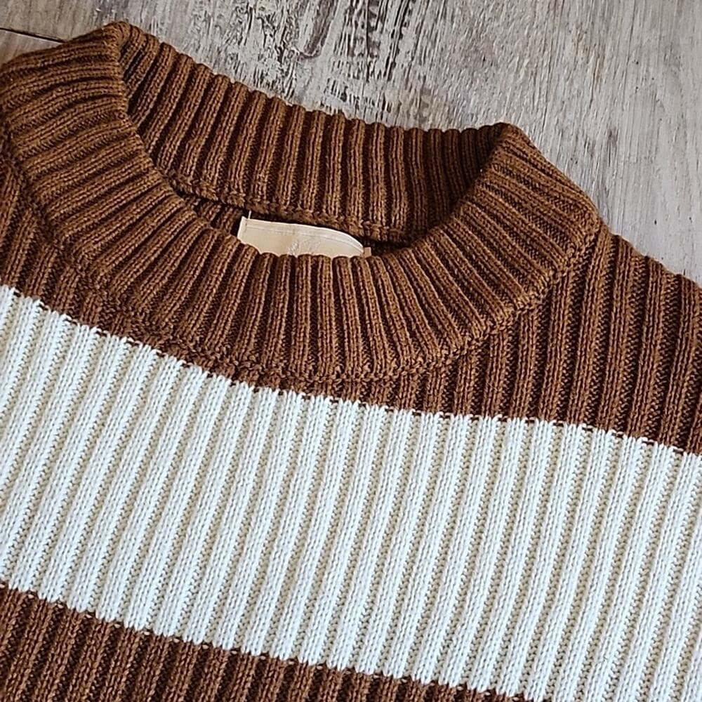 Love For Humanity Brown and Ivory Striped Sweater - Thumbnail 3