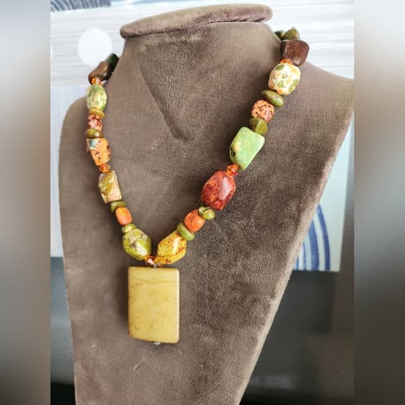 Artisan Earthy Tone Yellow Jasper And Other Gemstone Necklace - Thumbnail 5