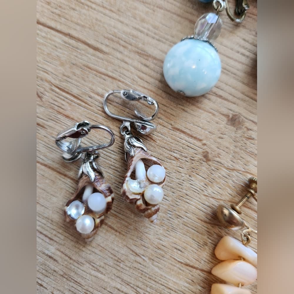 Bundle Of Shell And Acrylic Gold And Silver Tone Clip-On Earrings
