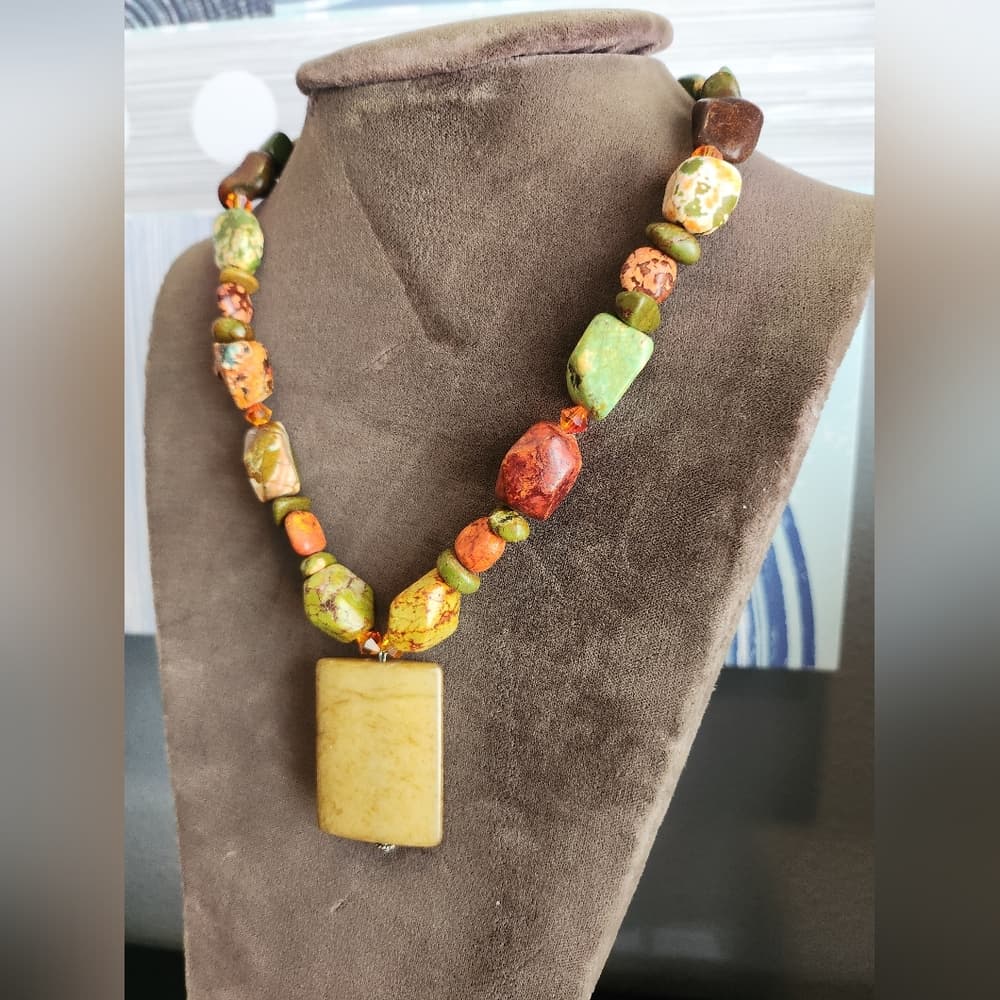 Artisan Earthy Tone Yellow Jasper And Other Gemstone Necklace - Thumbnail 4