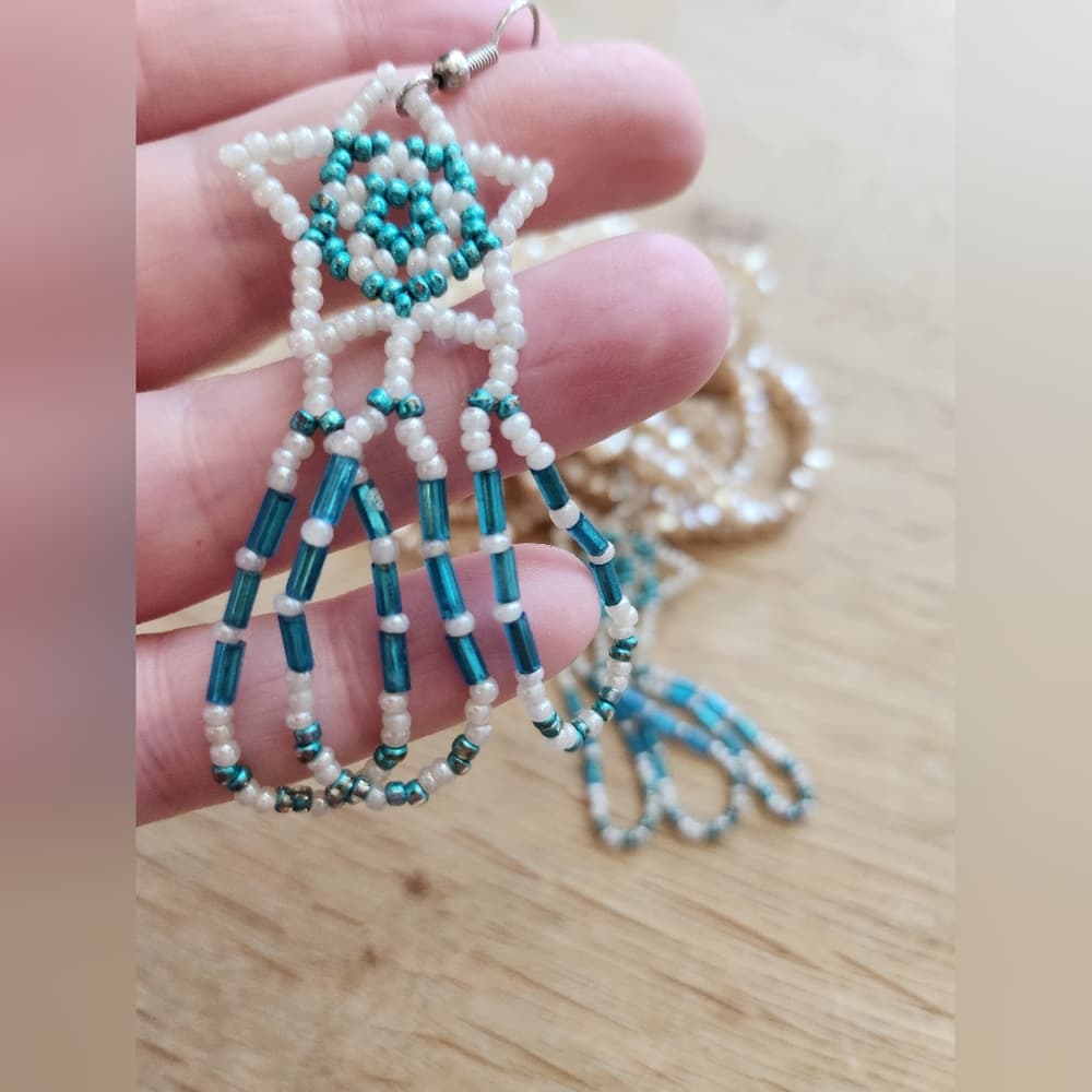 Chic Beaded Star Dangle Earrings with Turquoise and Pearl Color Details