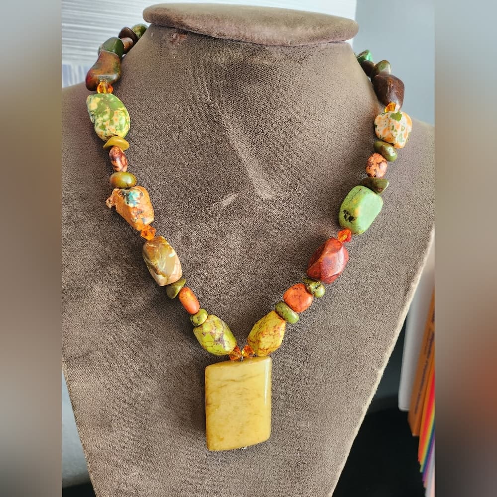 Artisan Earthy Tone Yellow Jasper And Other Gemstone Necklace