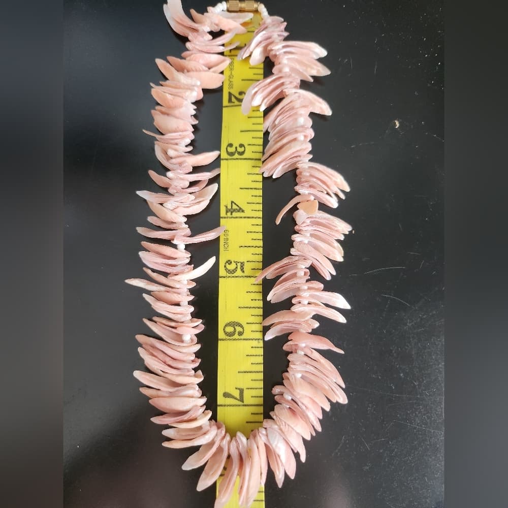 Vintage Creamy Pink Shell Fringe Choker Necklace With Beads - Thumbnail 5