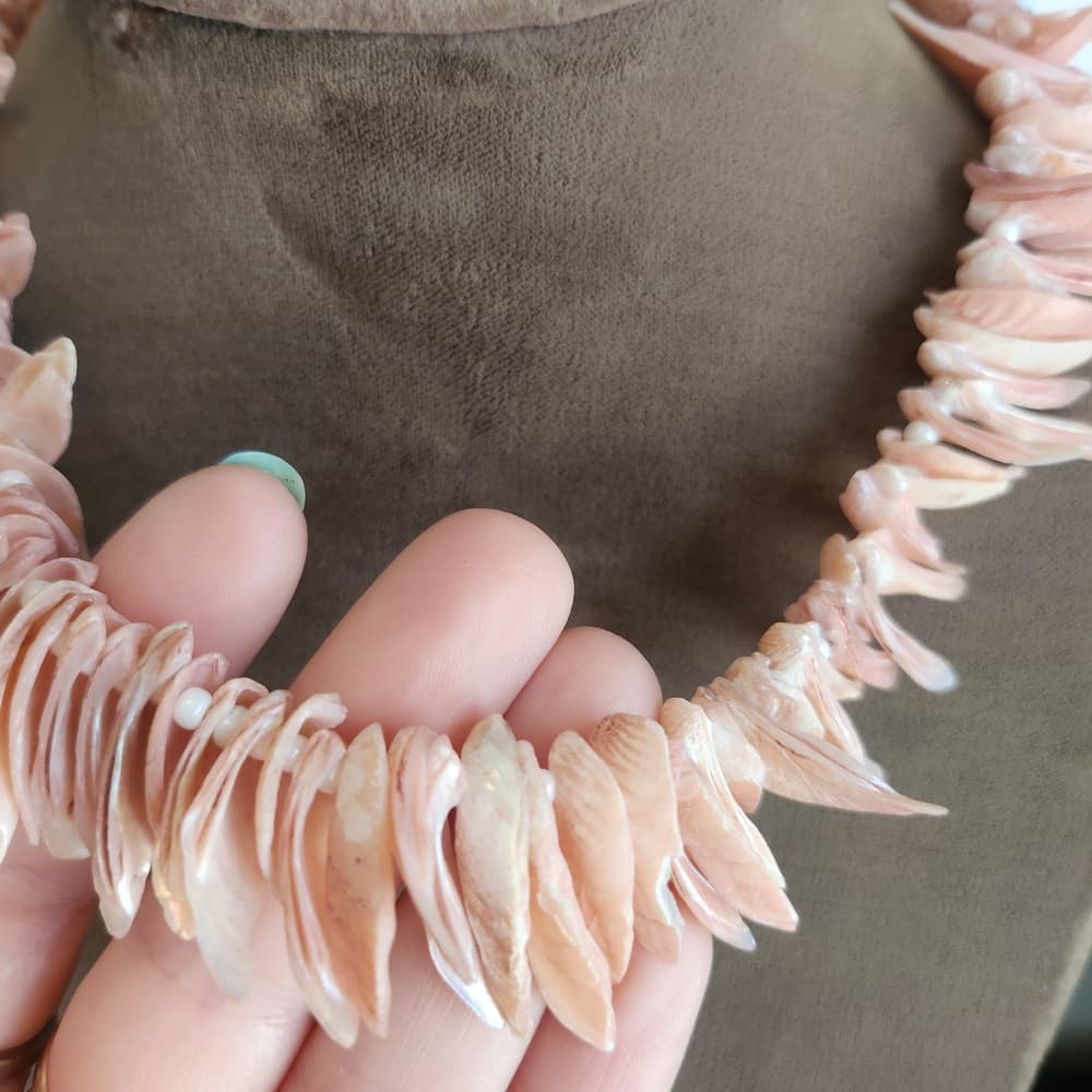 Vintage Creamy Pink Shell Fringe Choker Necklace With Beads - Thumbnail 3