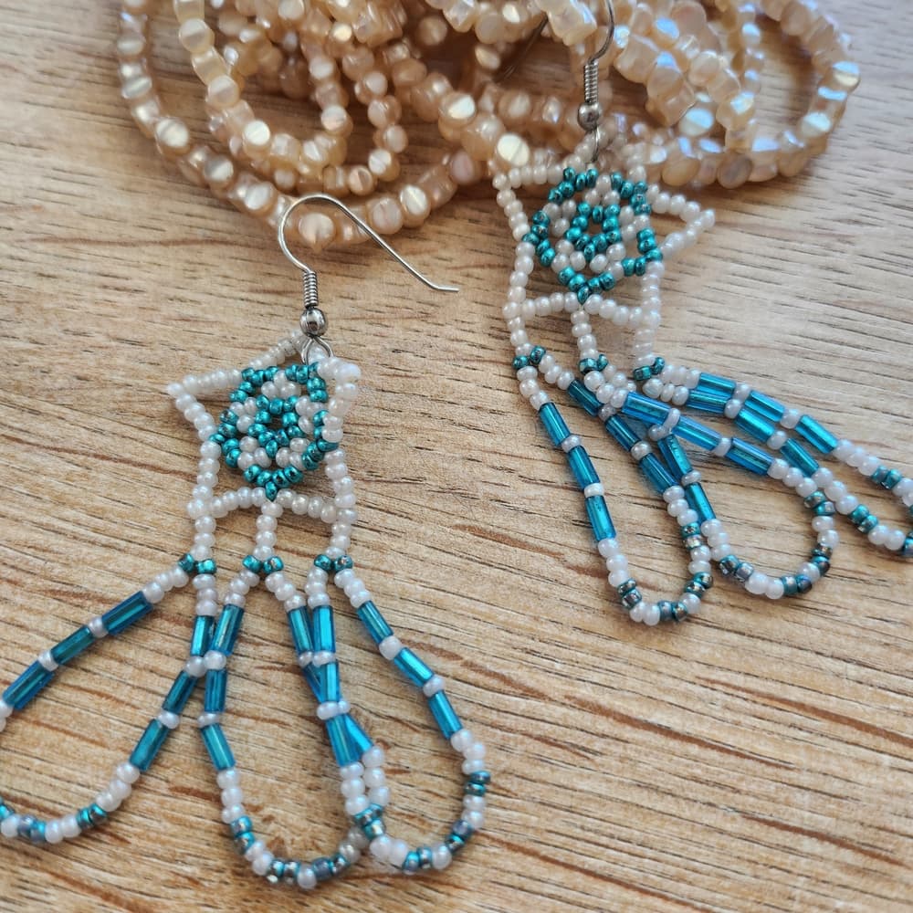 Chic Beaded Star Dangle Earrings with Turquoise and Pearl Color Details - Thumbnail 5