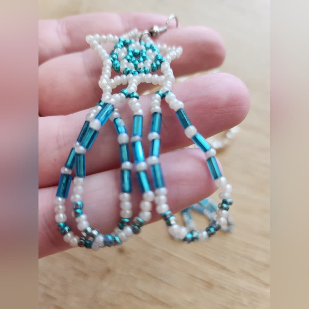 Chic Beaded Star Dangle Earrings with Turquoise and Pearl Color Details - Thumbnail 2