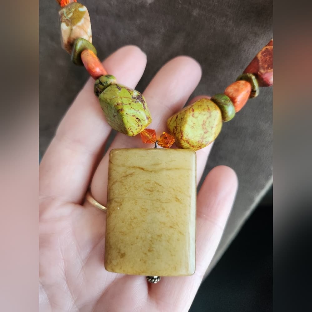 Artisan Earthy Tone Yellow Jasper And Other Gemstone Necklace - Thumbnail 2