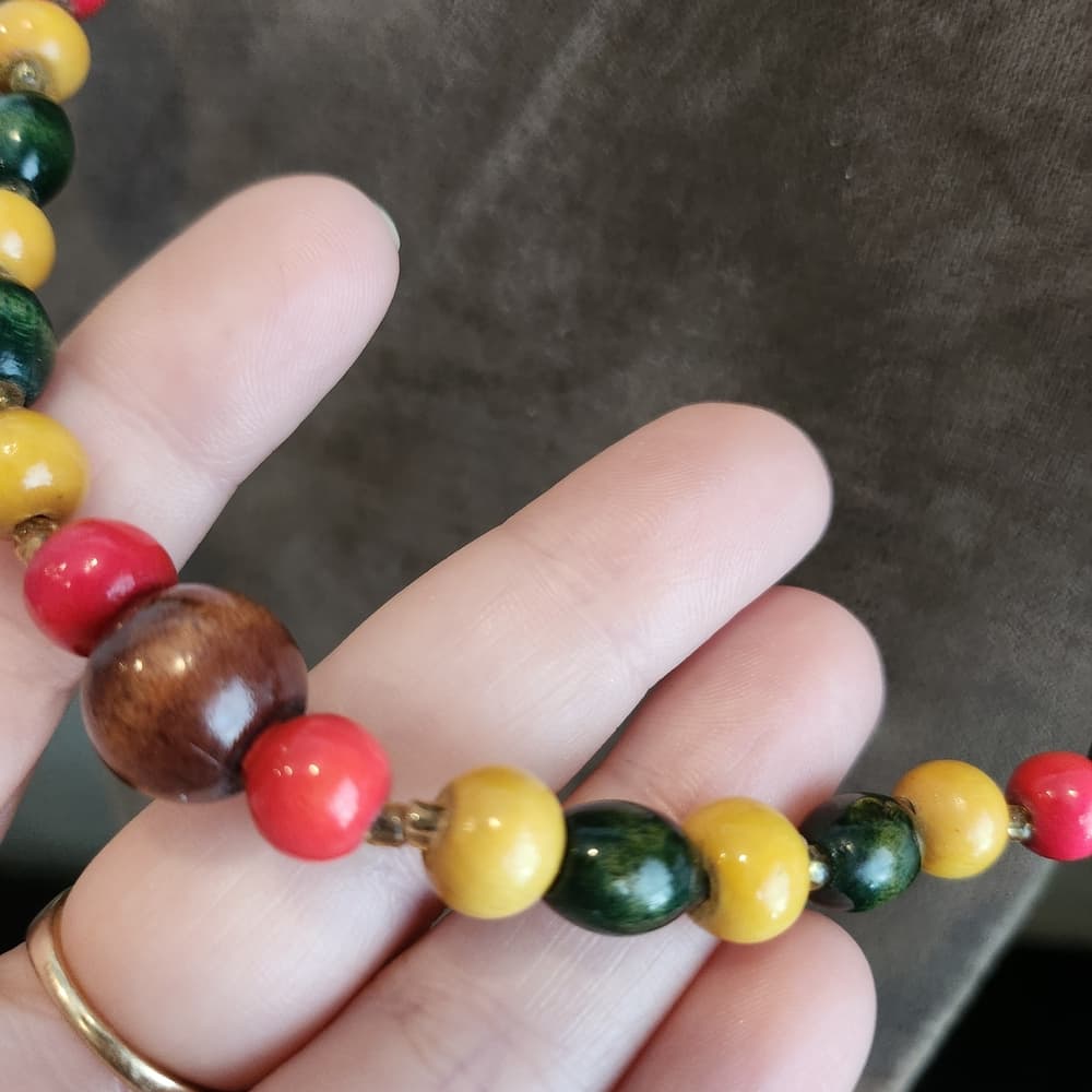 Vintage Wooden Multicolor Beaded Long Layering Necklace