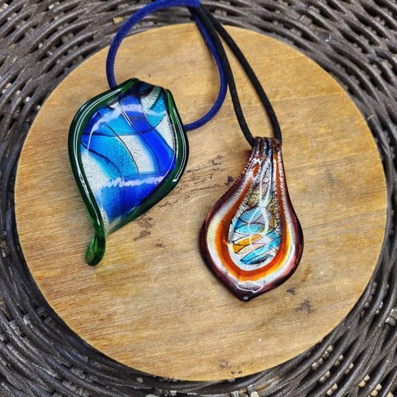 Elegant Vibrant Art Glass Pendant Necklace Set Of Two - Thumbnail 8