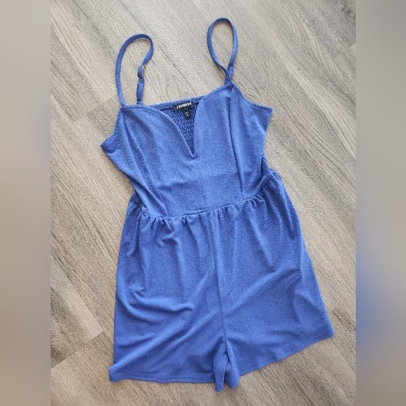 Express Vibrant Blue Strappy Romper - Thumbnail 15