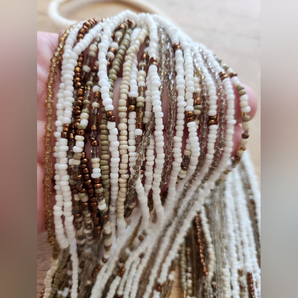 Elegant Multi-Strand Layered White And Copper Beaded Necklace - Thumbnail 3