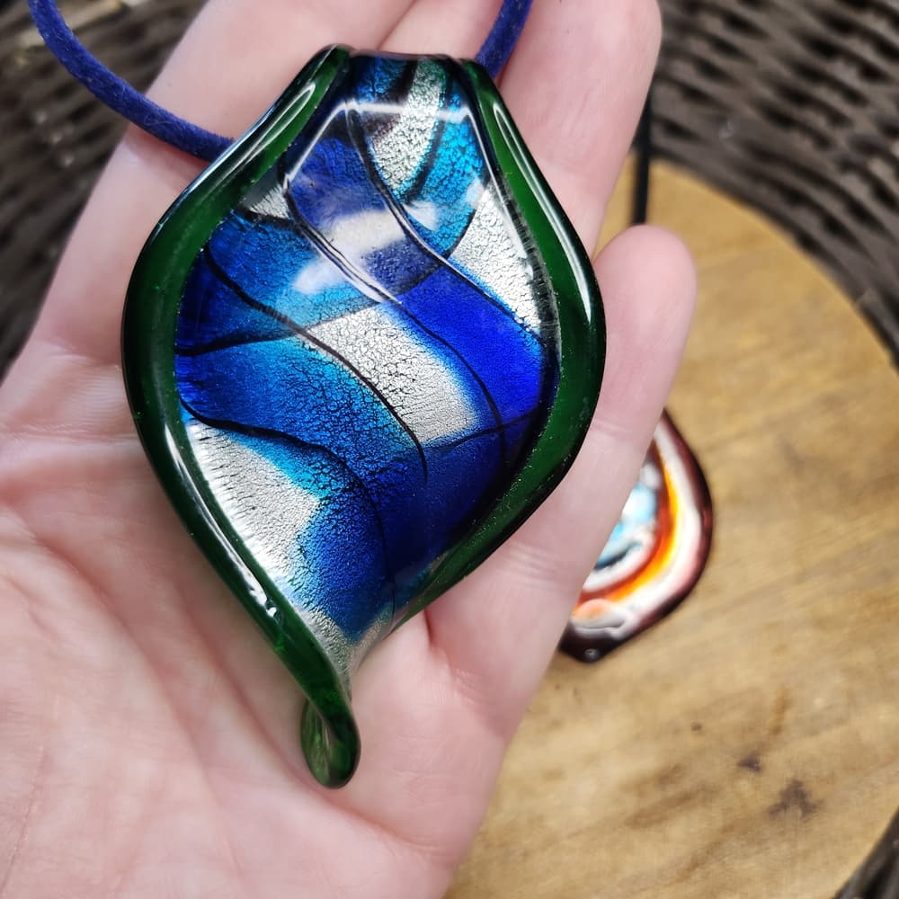 Elegant Vibrant Art Glass Pendant Necklace Set Of Two - Thumbnail 3