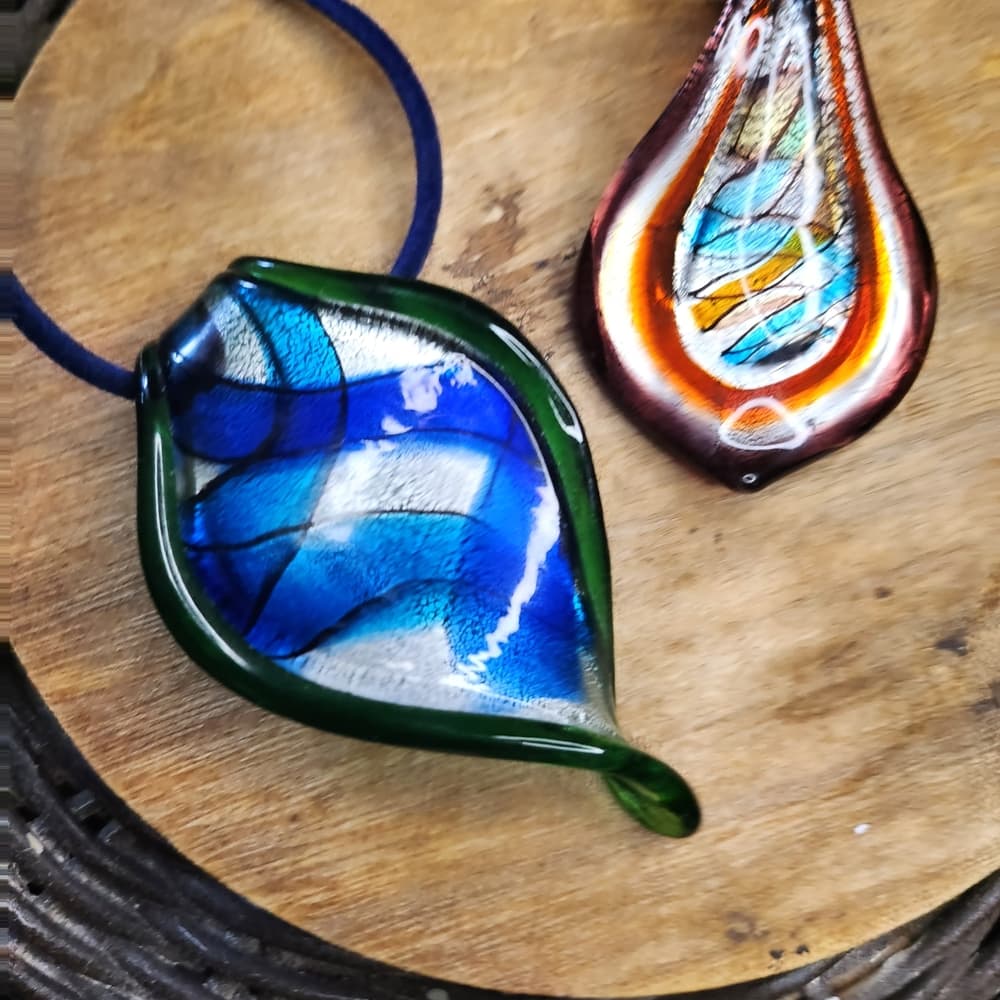 Elegant Vibrant Art Glass Pendant Necklace Set Of Two