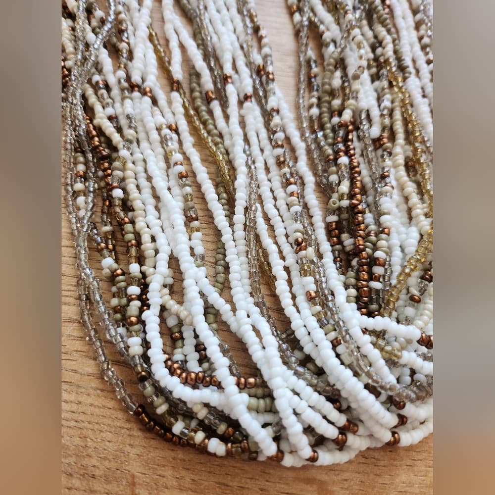Elegant Multi-Strand Layered White And Copper Beaded Necklace - Thumbnail 2