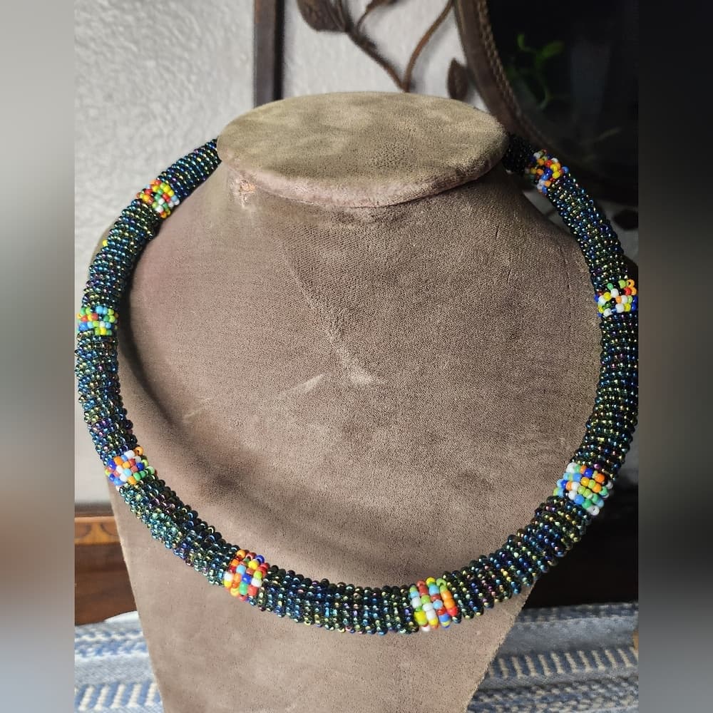 Tribal Style Colorful Seed Beaded Tube Necklace