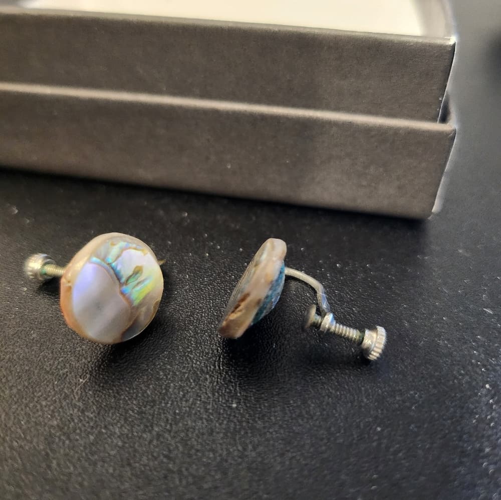 Abalone Shell Vintage Screwback Clip On Earrings Made in Japan