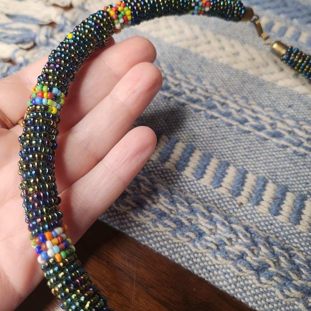 Tribal Style Colorful Seed Beaded Tube Necklace - Thumbnail 3