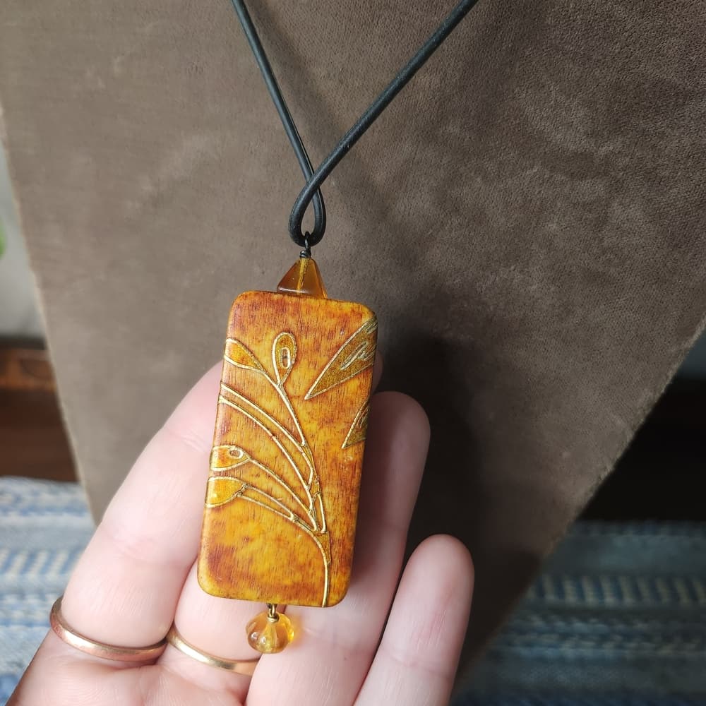 Artistic Gold and Black Domino Pendant Necklace - Thumbnail 2
