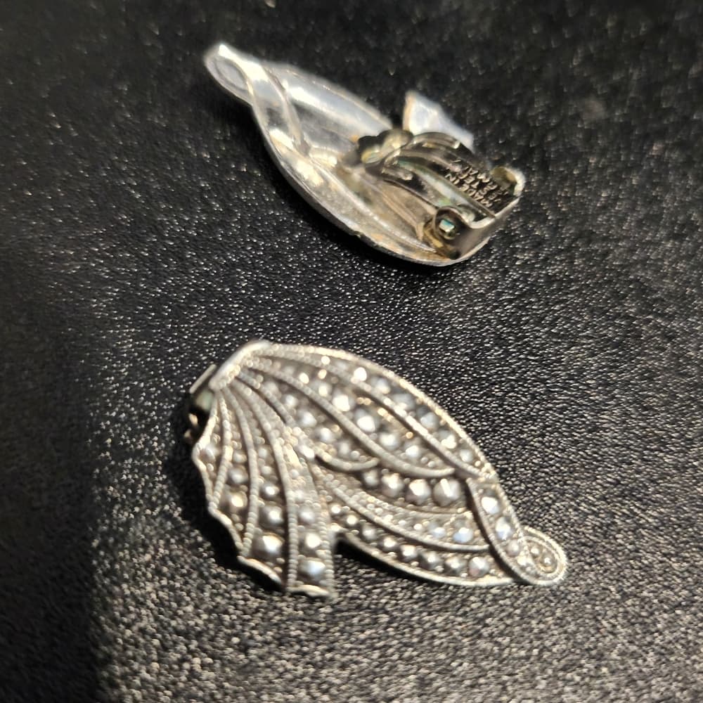 Vintage Western Germany Marcasite Clip On Earrings