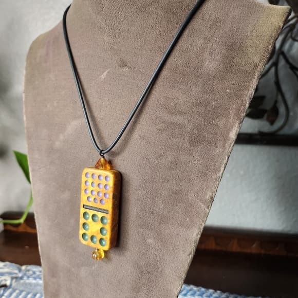 Artistic Gold and Black Domino Pendant Necklace - Thumbnail 8