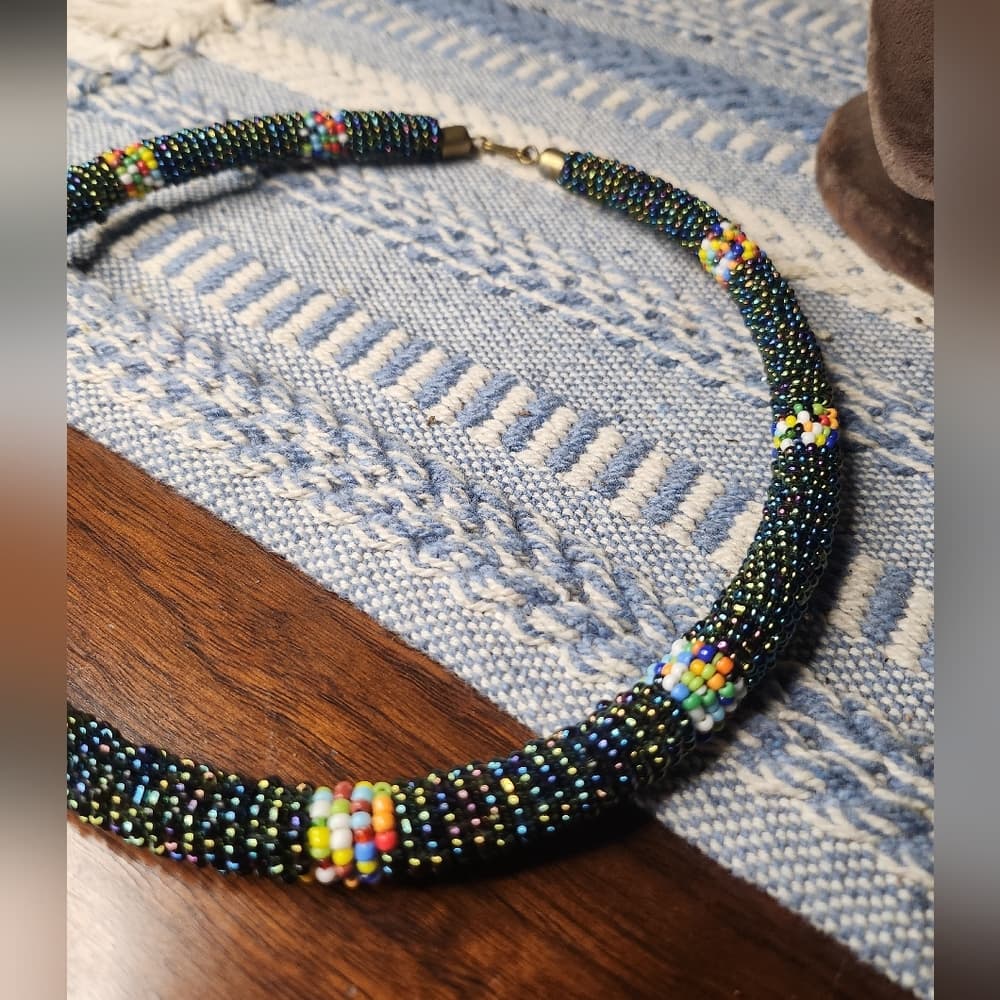 Tribal Style Colorful Seed Beaded Tube Necklace - Thumbnail 2