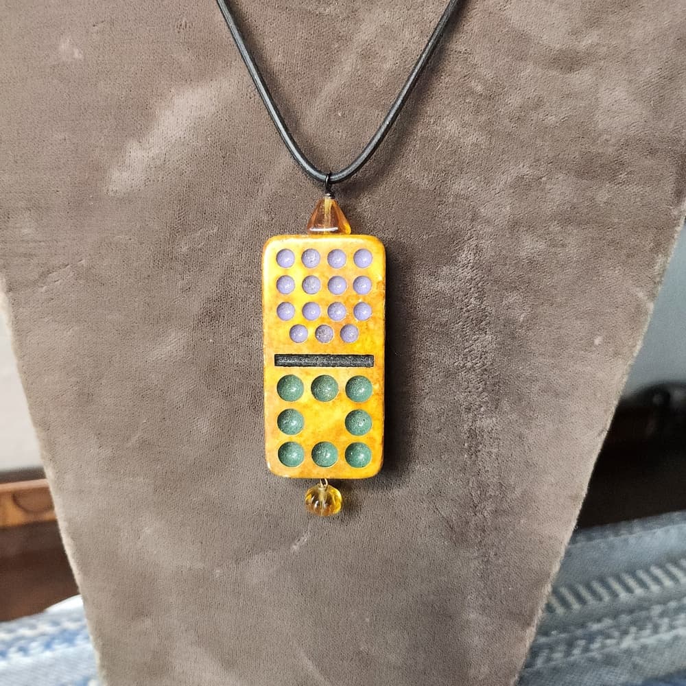 Artistic Gold and Black Domino Pendant Necklace