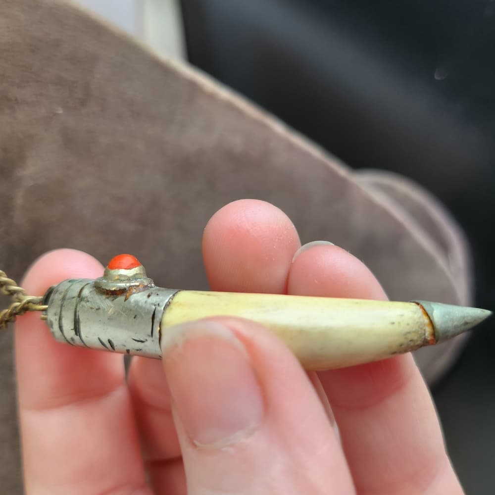 Handmade Tribal Style Tooth Pendants On Delicate Chain Necklace - Thumbnail 3