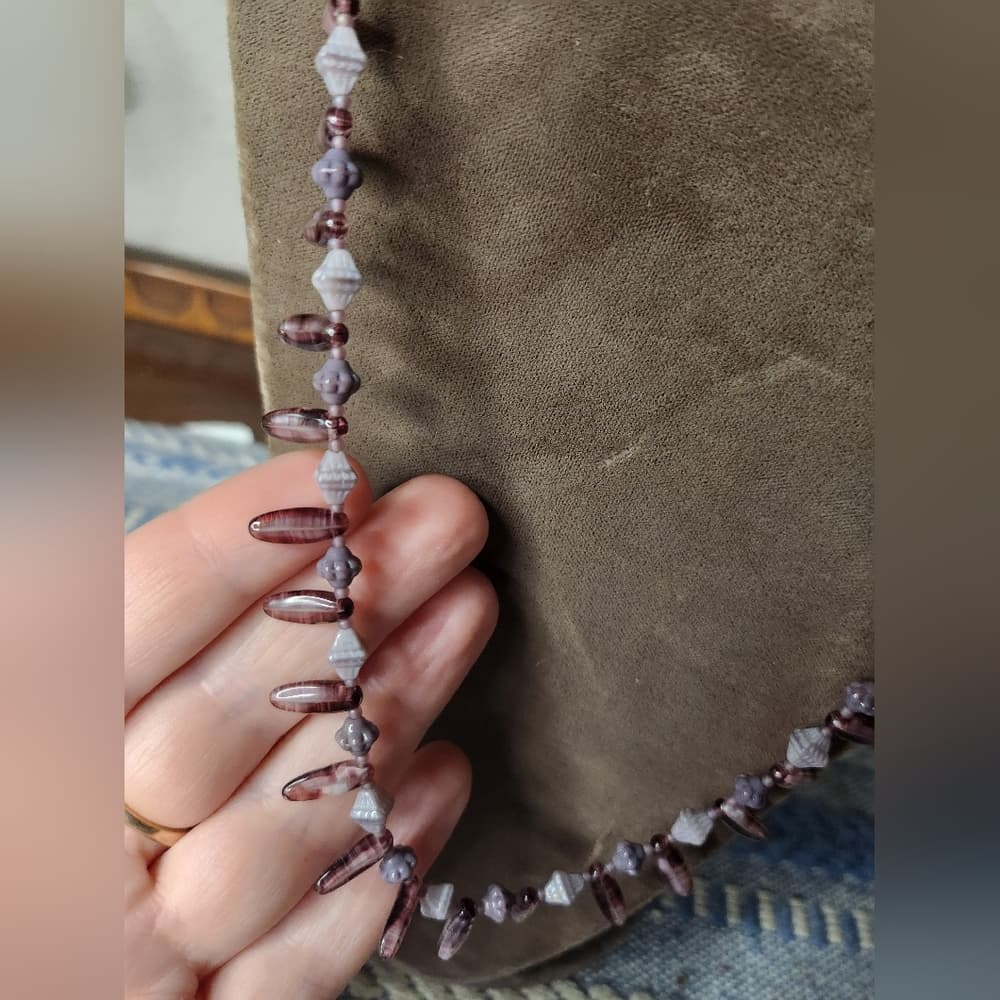 Long Elegant Purple Acrylic Beaded Necklace With Bead Fringe - Thumbnail 2