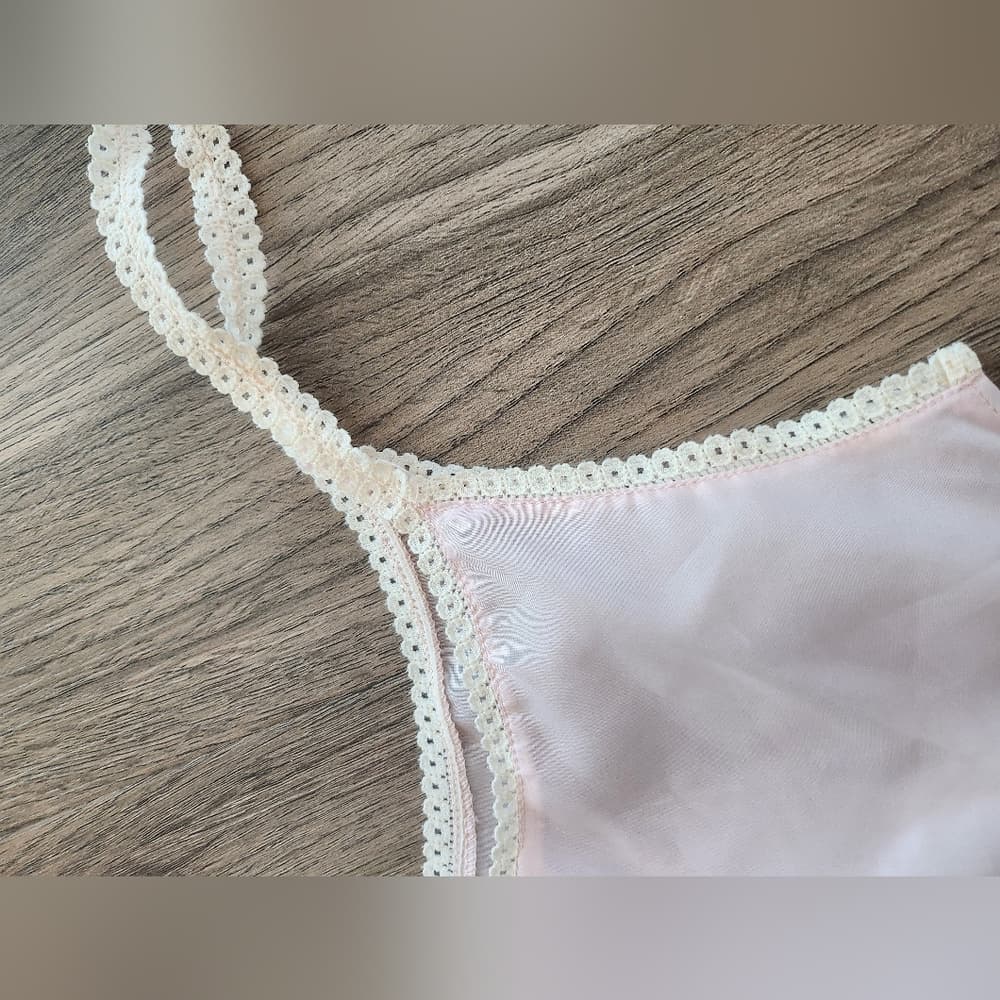 Vintage Chic Light Pink Semi Sheer Slip Or Night Gown - Thumbnail 3