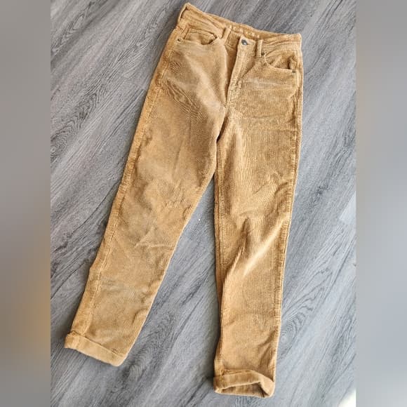 American Eagle Outfitters Tan Corduroy Pants Cropped Folded Hem Super Stretch - Thumbnail 13