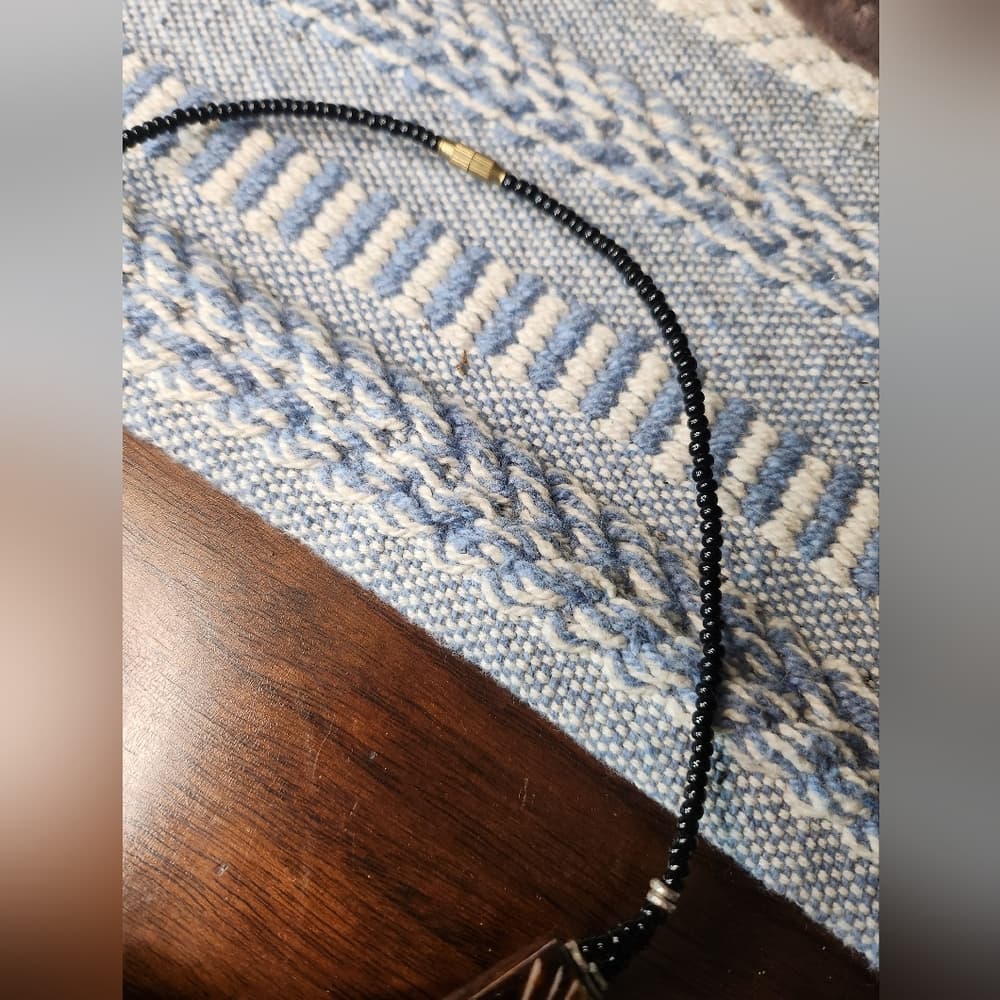Unique Etched Bone Brown and Black Beaded Necklace - Thumbnail 5