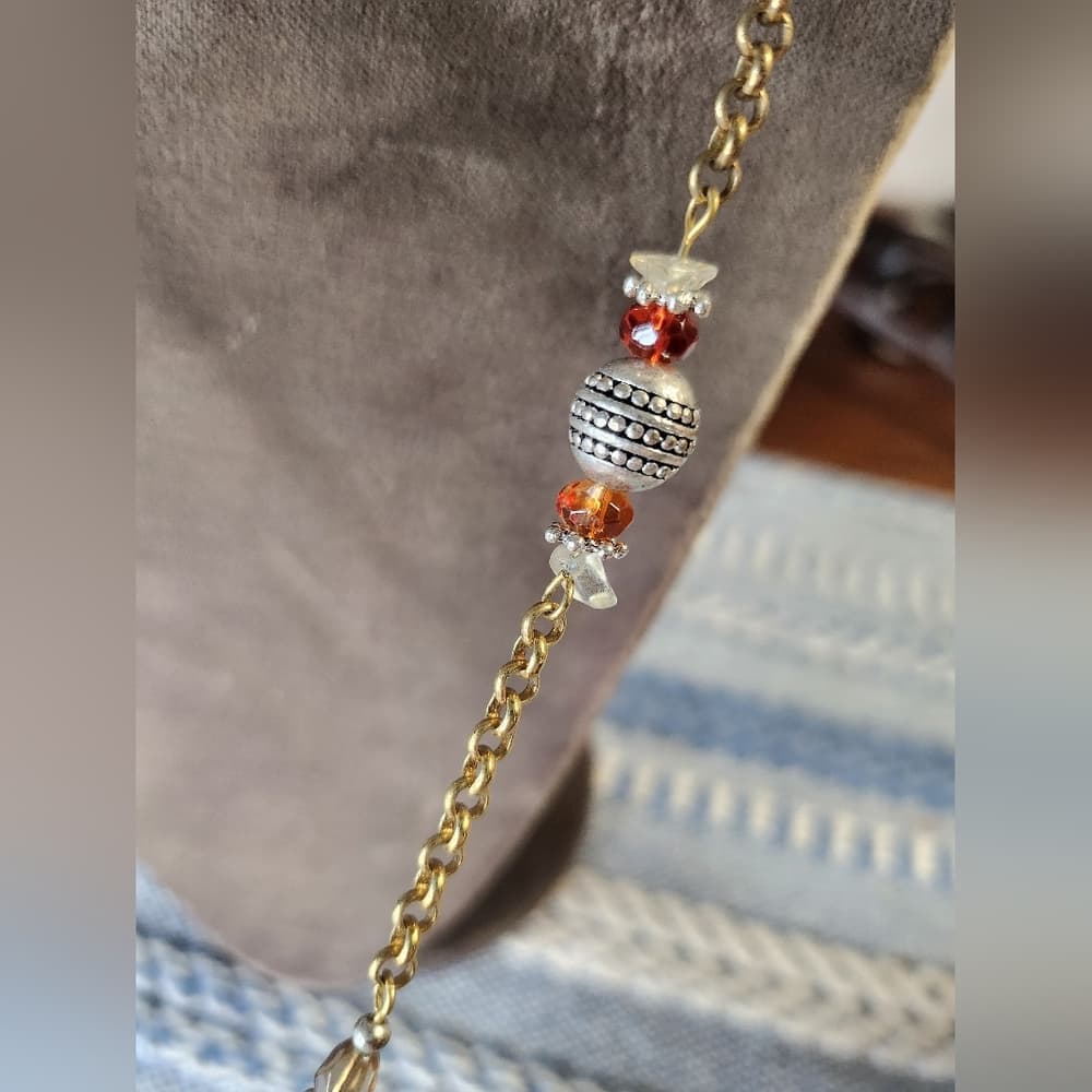 Costume Jewelry Bundle Orange Amber Glass Beaded Necklace Bracelet - Thumbnail 4