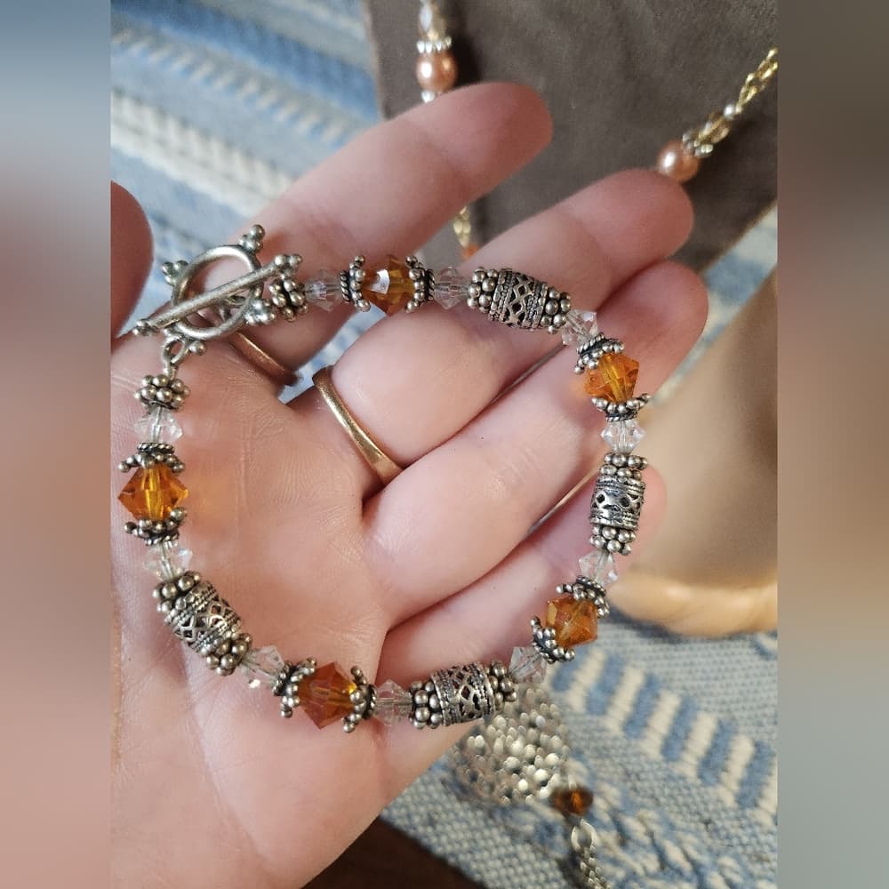 Costume Jewelry Bundle Orange Amber Glass Beaded Necklace Bracelet - Thumbnail 5
