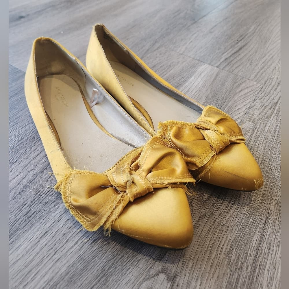 Ann Taylor Golden YellowBow Tie Pointed Toe Women's Slip On Flats - Thumbnail 14